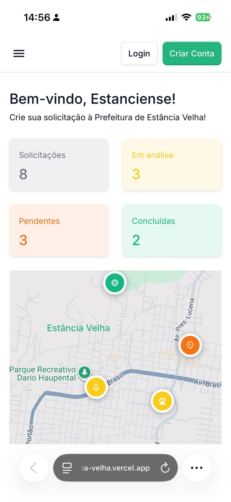 Tela mobile do Portal do Cidadão – envio de ocorrência concluído