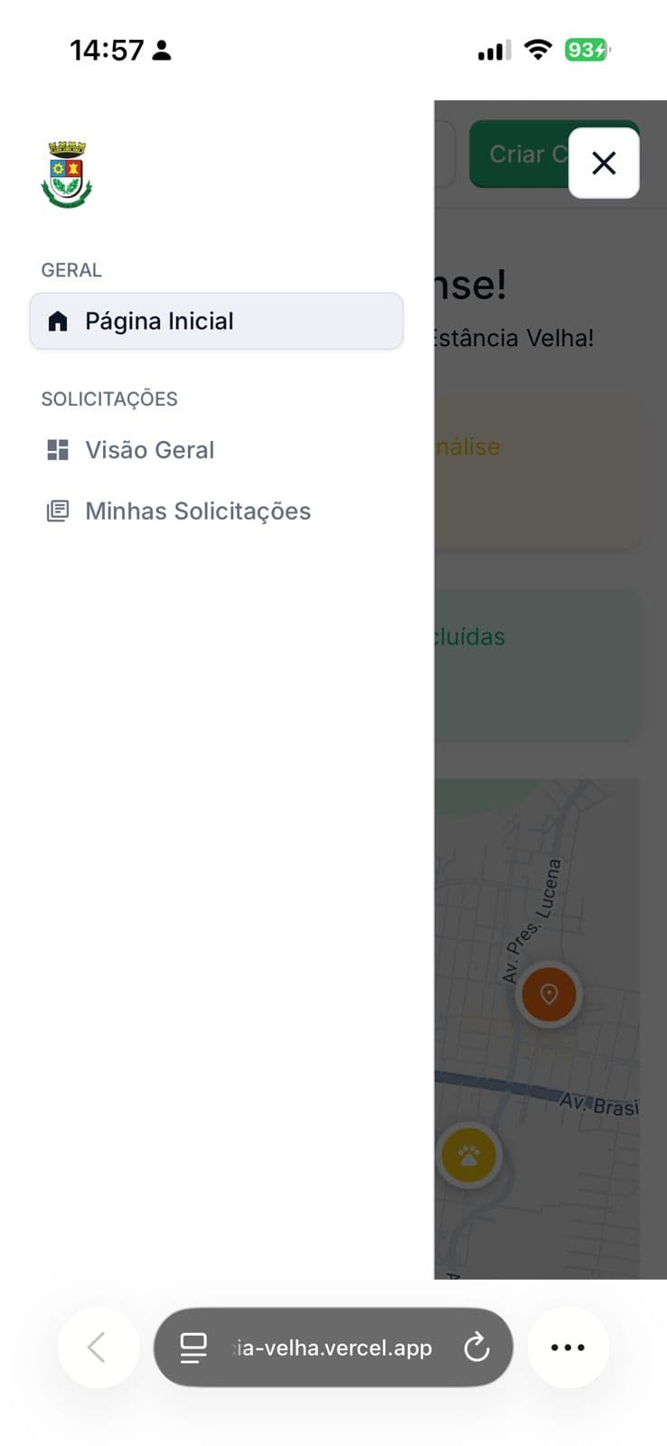 Tela mobile do Portal do Cidadão – categorias de ocorrência